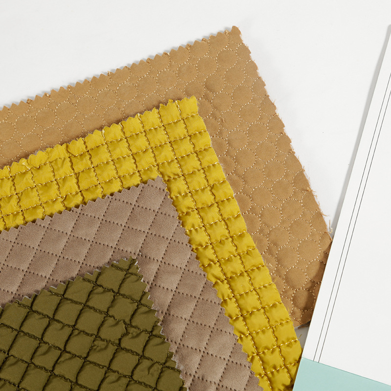 方格绗棉面料夹棉刺绣起泡小格子 绍兴绗缝绗绣加工厂涤纶布批发