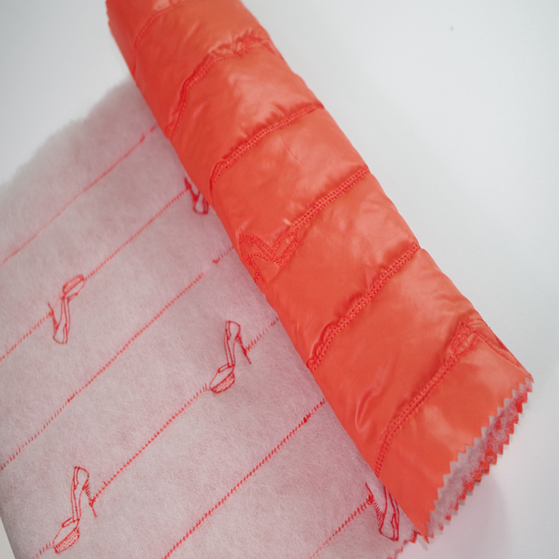 涤塔夫绗缝棉布料夹棉布棉服布绗棉横条绣花布设计师衍缝