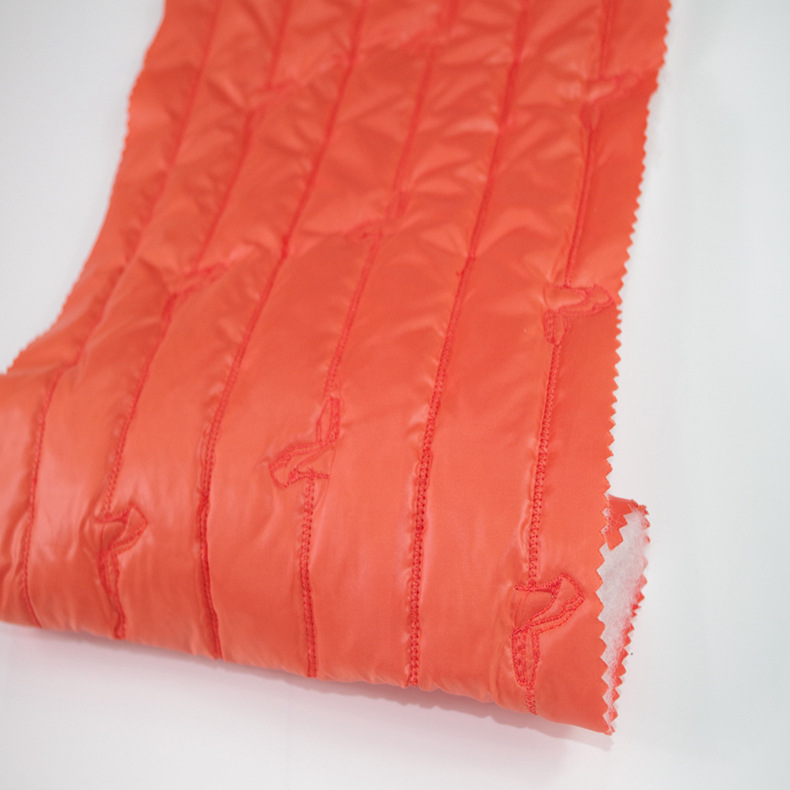 涤塔夫绗缝棉布料夹棉布棉服布绗棉横条绣花布设计师衍缝