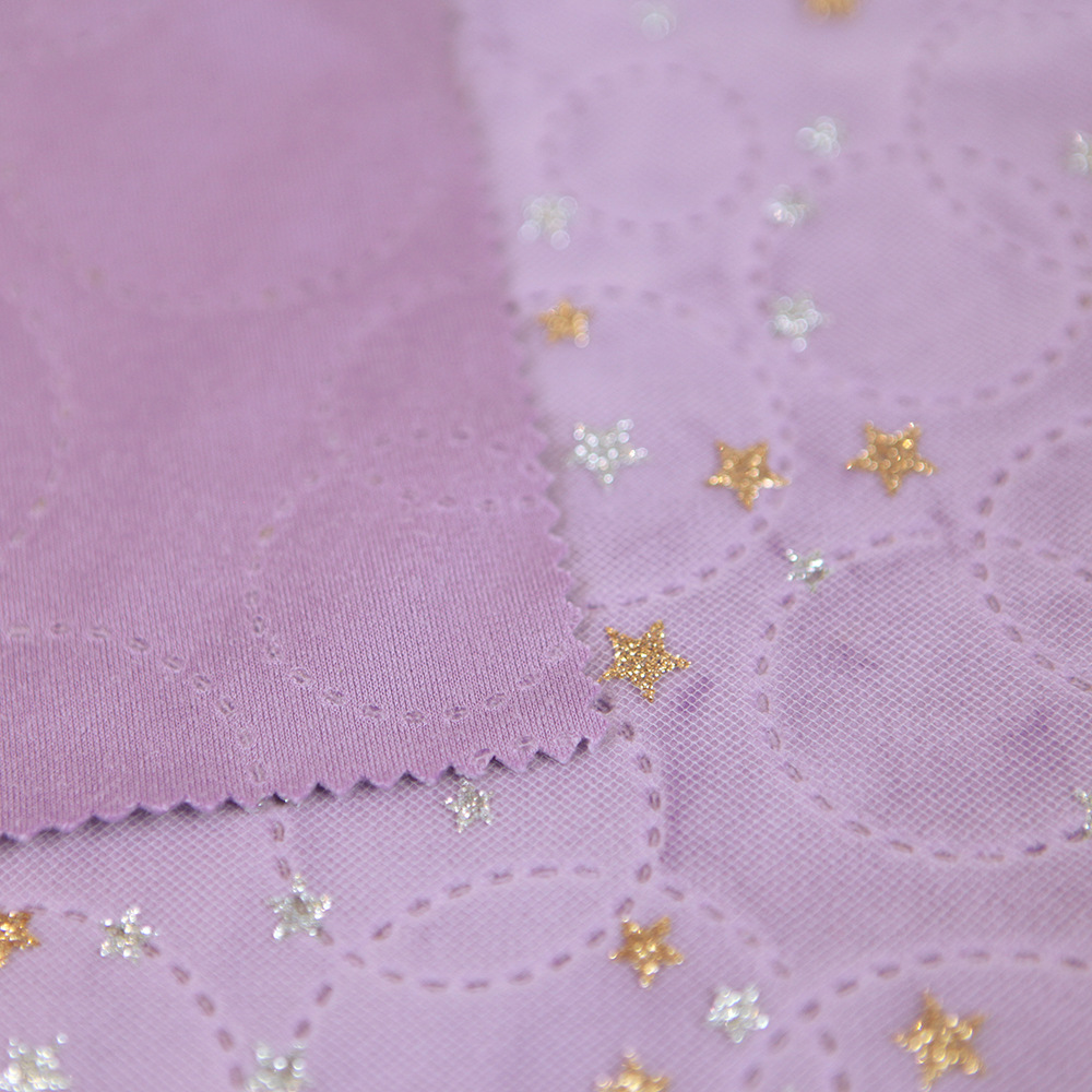 全涤网布洒金紫色丽丝绒 双圆圈超声波面料 秋冬家纺时装面料