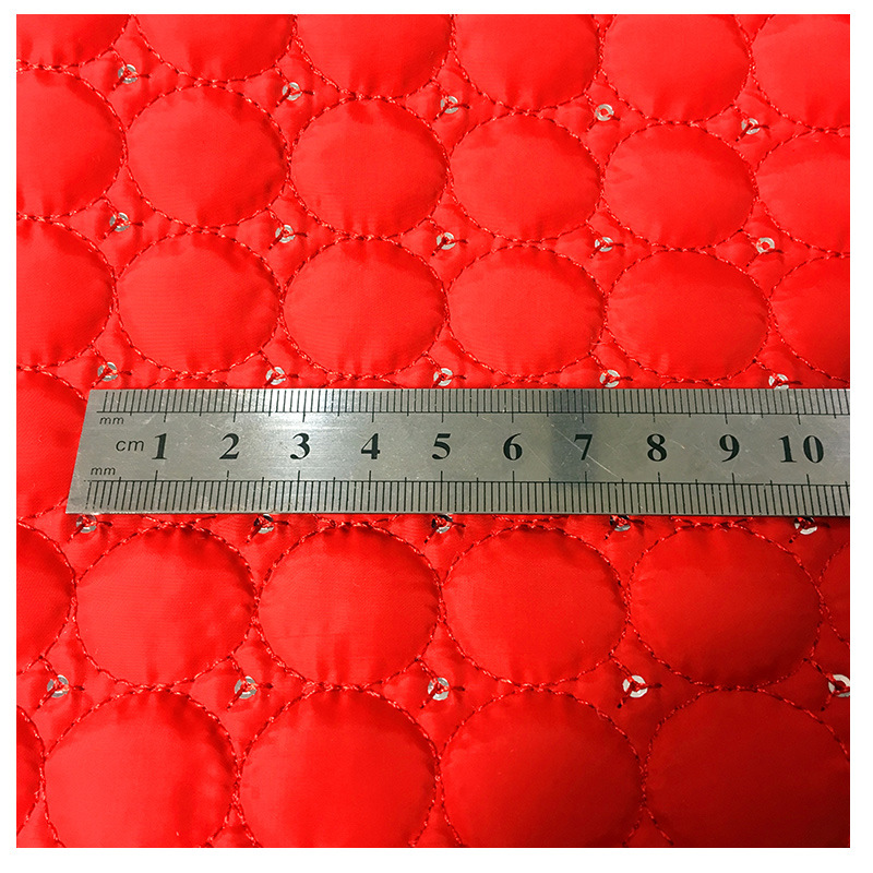 时尚亮片圆形夹棉绗绣绗缝布料 秋冬款休闲服棉衣棉服时装面料