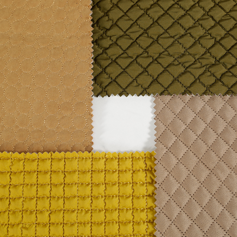 方格绗棉面料夹棉刺绣起泡小格子 绍兴绗缝绗绣加工厂涤纶布批发