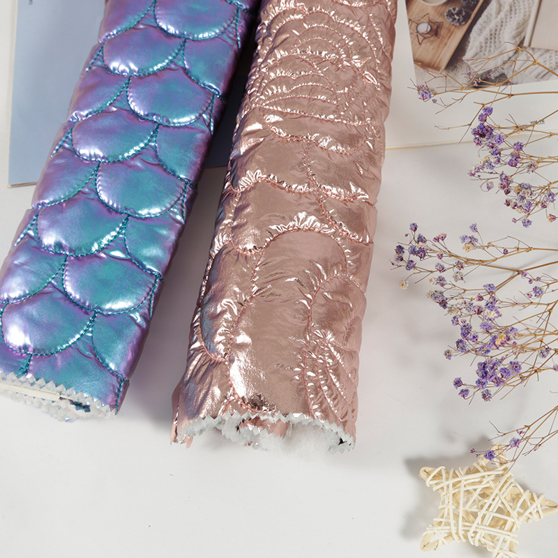 厂家绗绣绗棉面料绗缝绣花贝壳形鱼鳞羽绒服时装面料衍缝布料批发