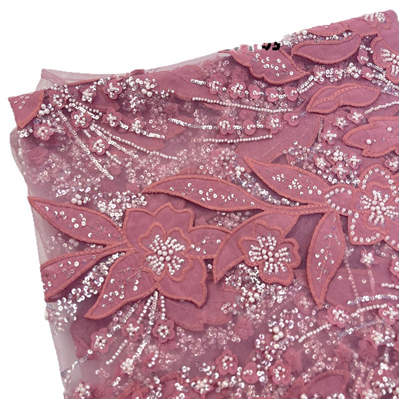 定制2025绣花布亮片绣刺绣珠管绣连衣裙舞台服提花面料春夏面料