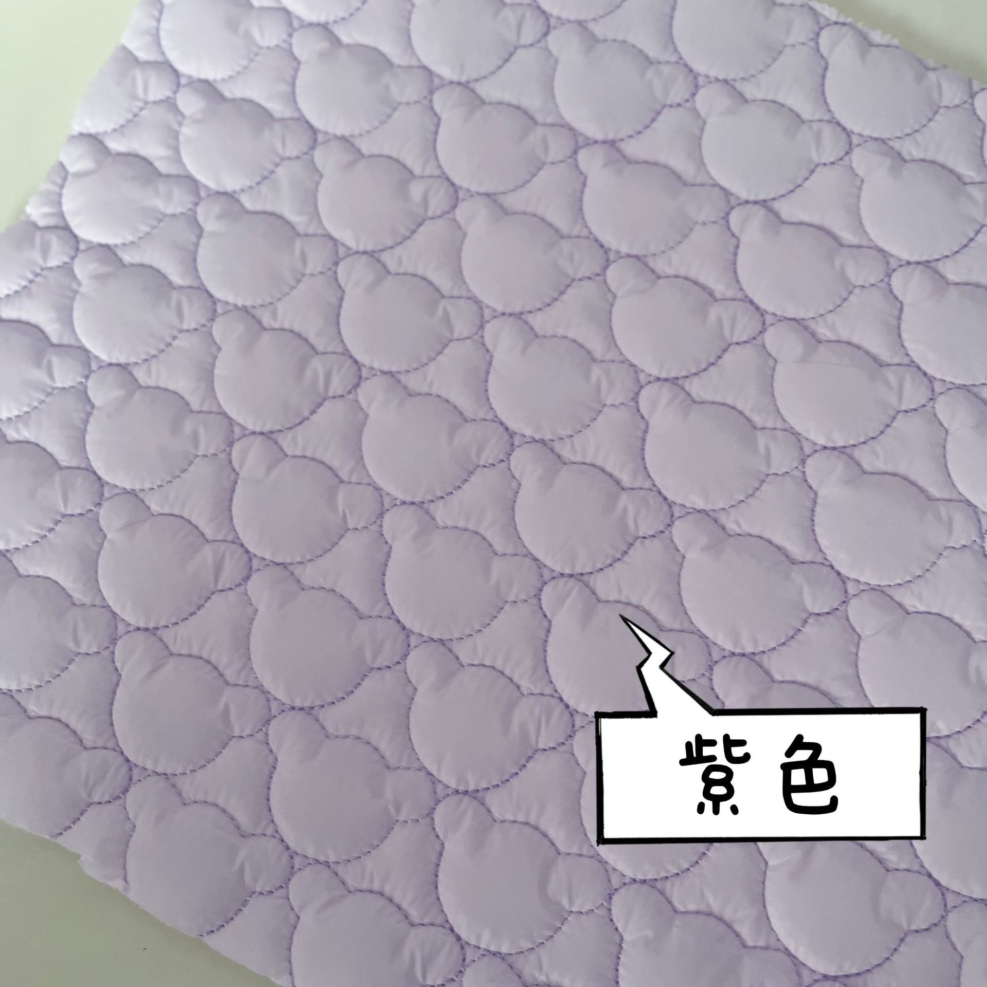 绗缝棉布料衍缝小熊头绗绣童装布绣花布云朵包花边面料夹