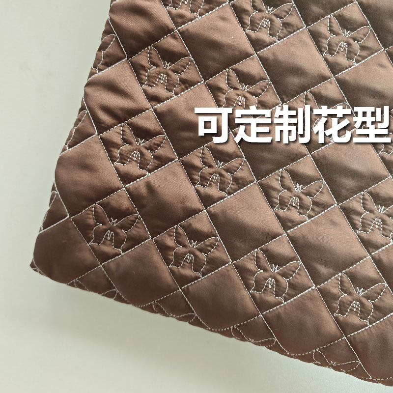定制菱形格蝴蝶绗绣工厂绗缝棉布料衍缝棉面料绣花布包包服装面料