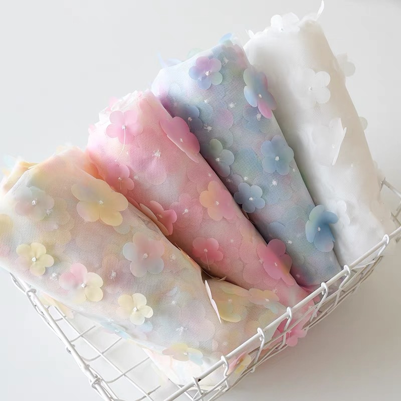 定制激光绣花面料蕾丝底部春夏连衣裙礼服童装布料绣花布烫金刺绣