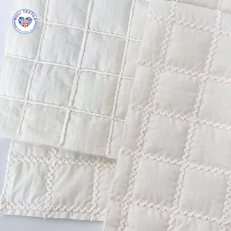 定制正方形格子绗缝面料绳绣粗线绗棉布外套马甲包包宠物用品布料