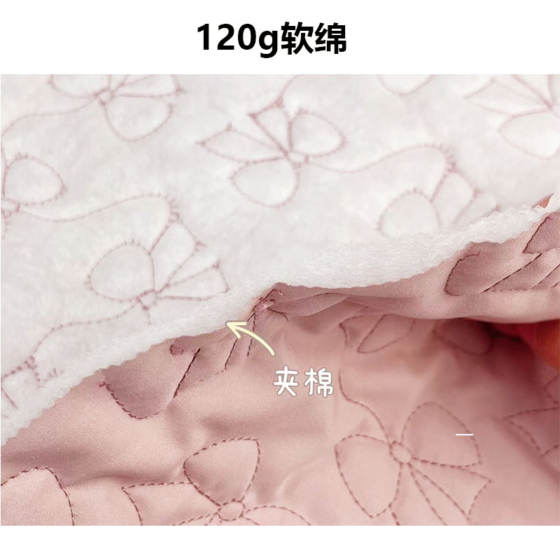 蝴蝶结绗绣绗缝夹棉包面料绗棉绣花面料箱包衣服布衍缝棉布料