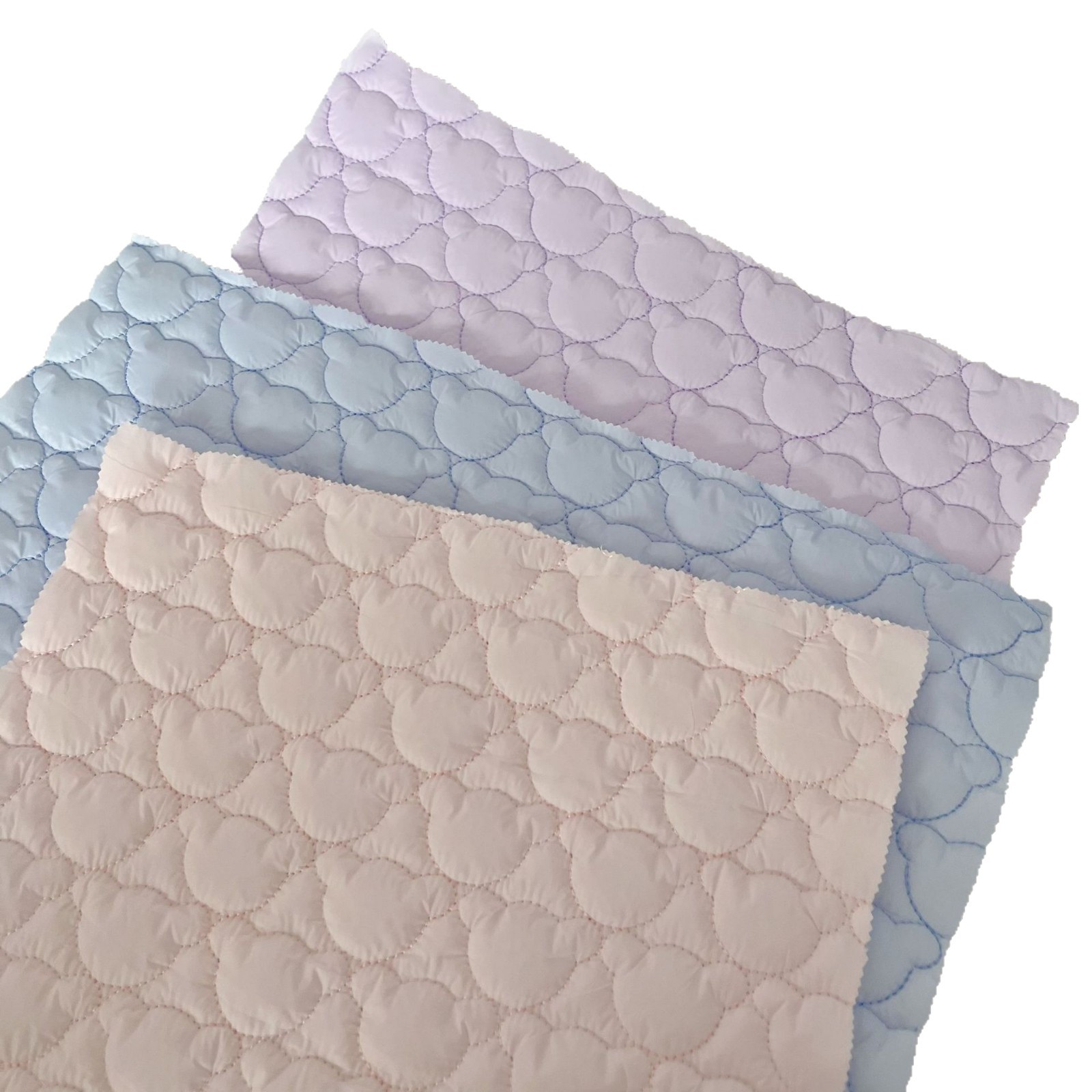 绗缝棉布料衍缝小熊头绗绣童装布绣花布云朵包花边面料夹