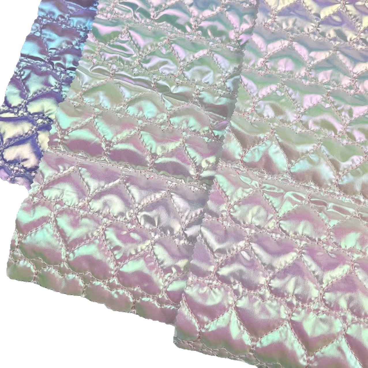 爱心绗缝夹棉包面料绣花布衍缝绗棉化妆包韩系笔袋面料支持定制