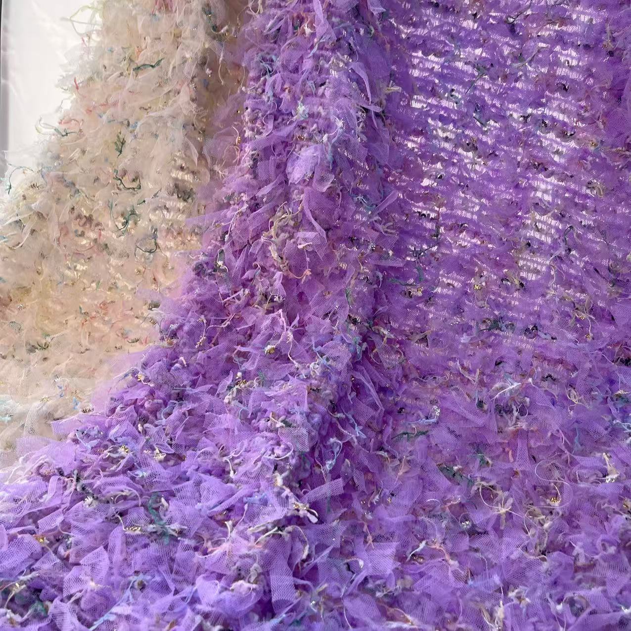 蕾丝花边钩绣面料五彩毛线绣花连衣裙礼服婚庆装饰布料立体