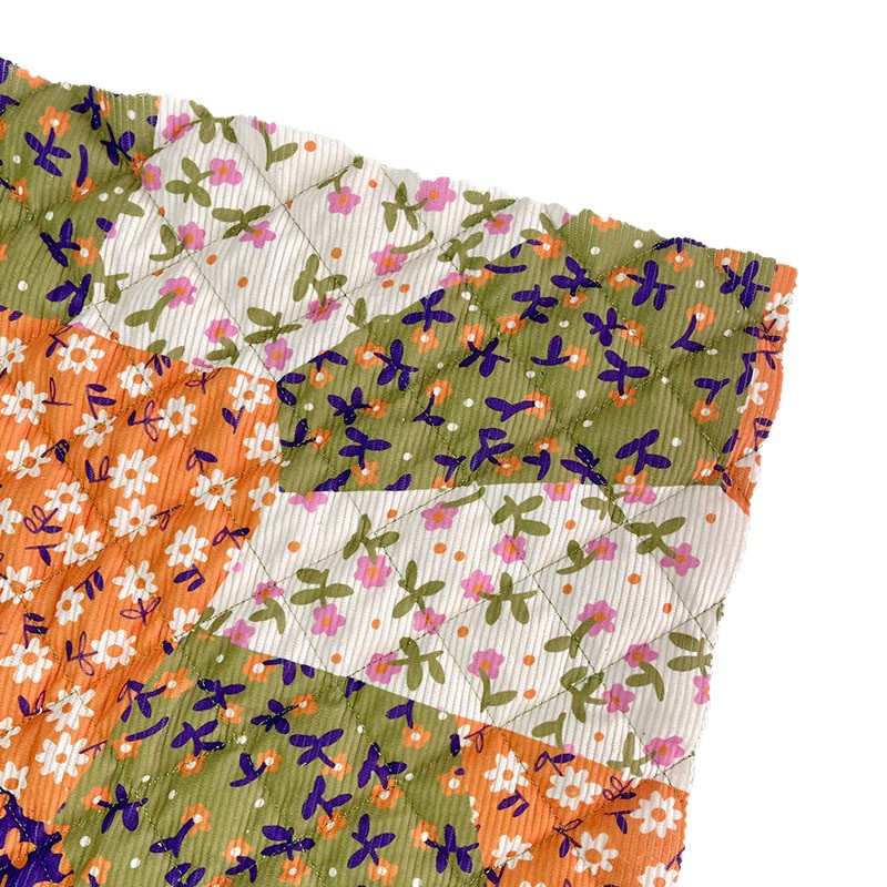 定制秋冬新款布料印花绗棉布料可爱手作绗棉内胆菱形格绗绣夹棉布