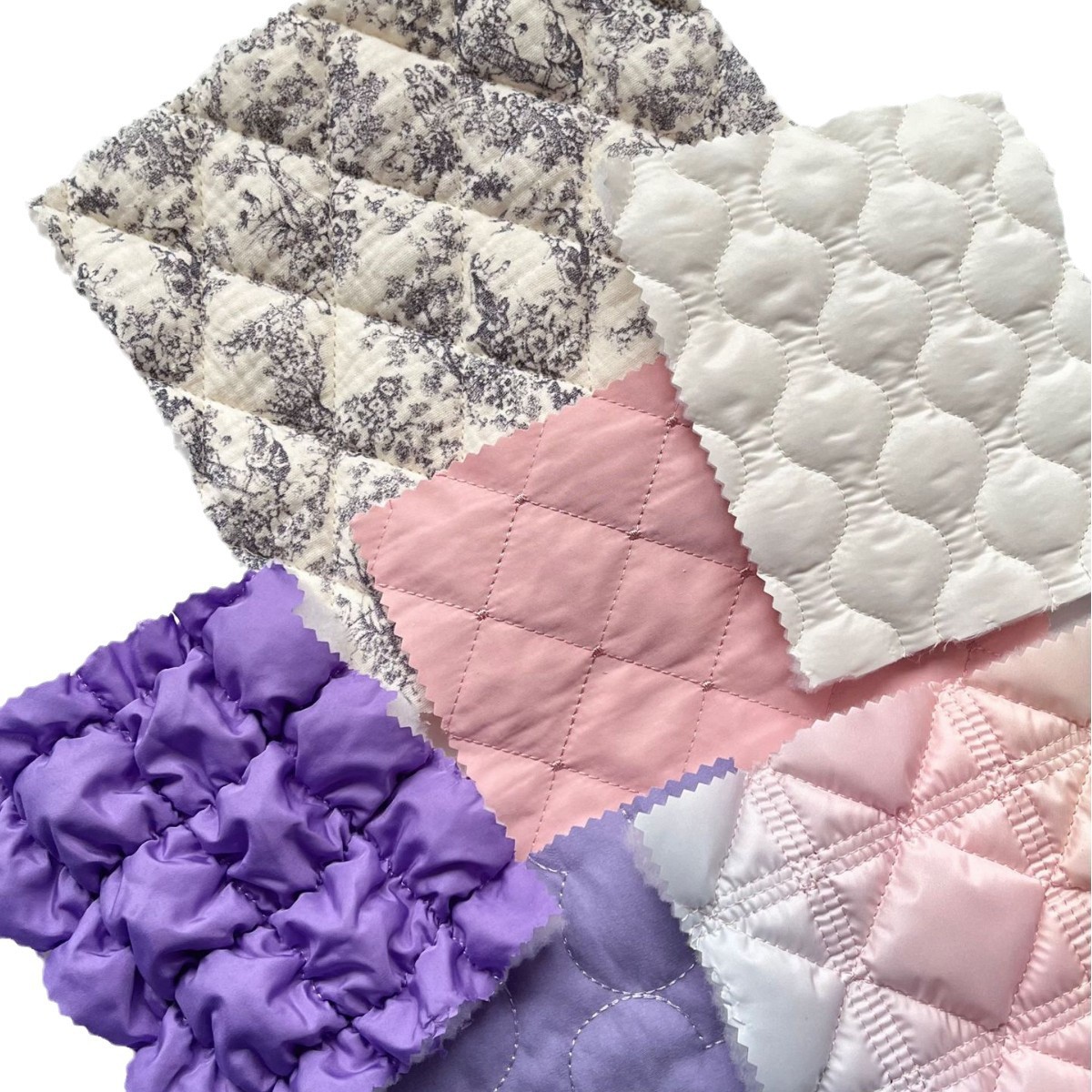 绗缝绗绣A4样品 珠管绣亮片绣超声波压花绗棉弹力绗棉云朵