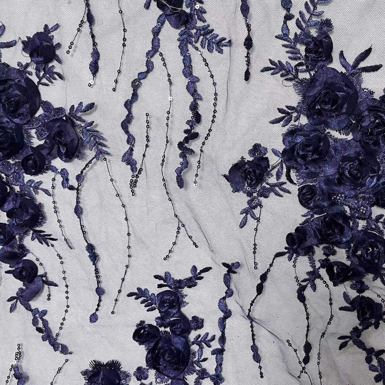 高档网纱平绣礼服面料立体浮花盘童装连衣裙刺绣蕾丝花边面料