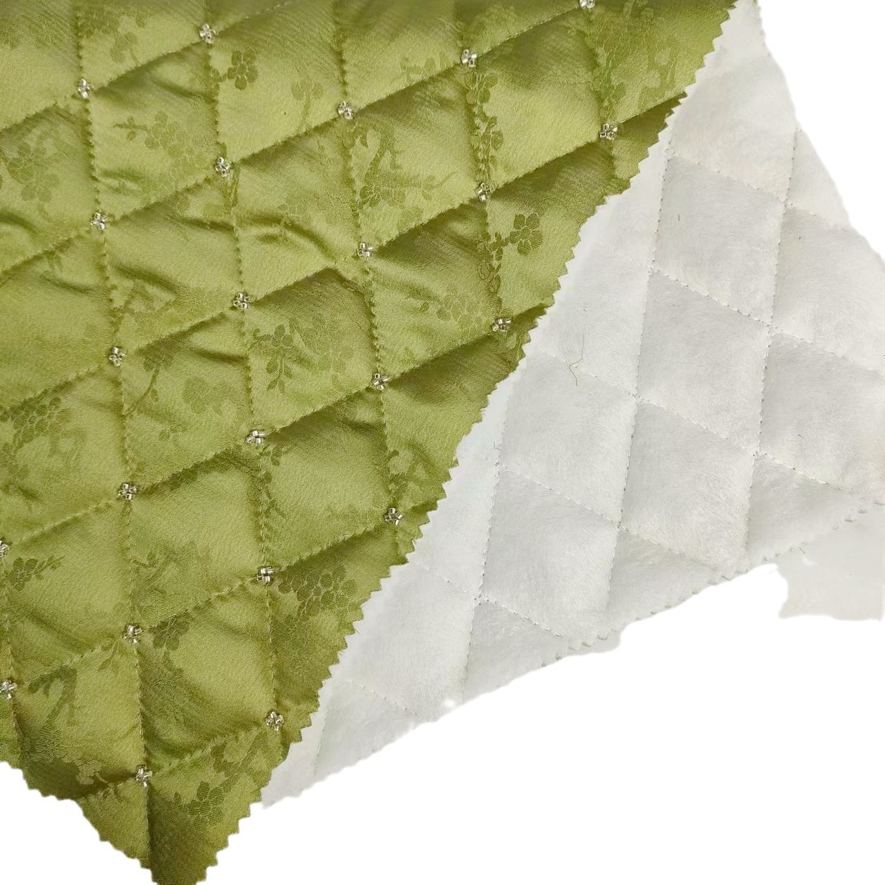 绗缝棉布料夹棉布珠管绣花布国风提花绗棉衍缝面料秋冬夹棉布料