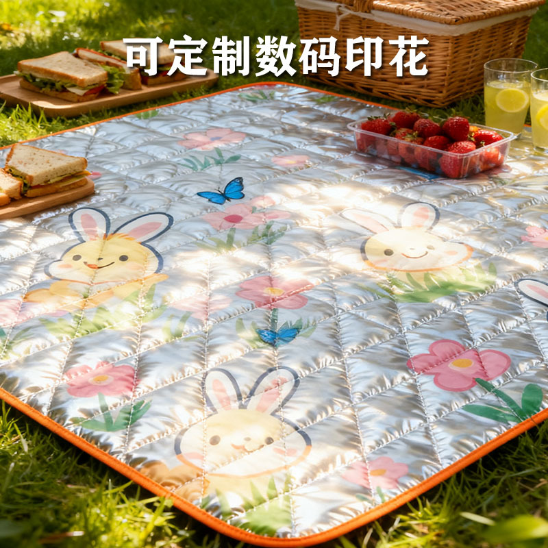 源头工厂 铝膜野餐垫超声波压花夹棉面料绗棉面料防潮垫户外布料