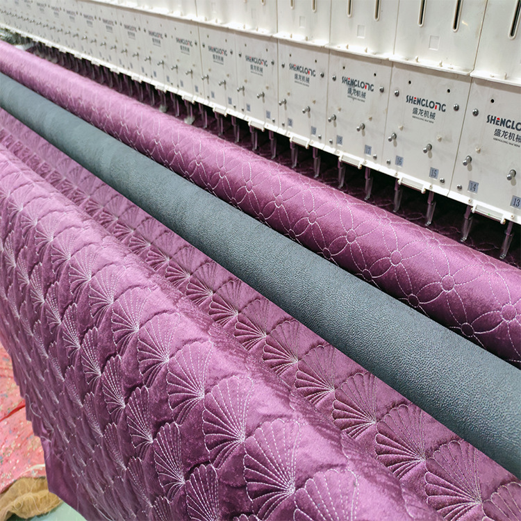 自有工厂可批发 格子扇形绗缝绣花汽车坐垫沙发夹垫荷兰绒布料