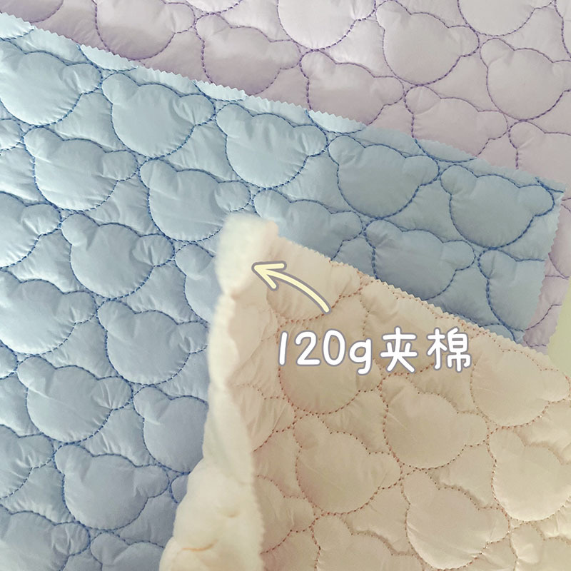 绗缝棉布料衍缝小熊头绗绣童装布绣花布云朵包花边面料夹