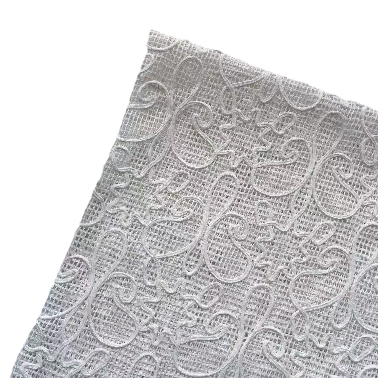 定制三合一盘带绣勾立体绣网布面料沙发罩家纺布料蕾丝镂空 花朵