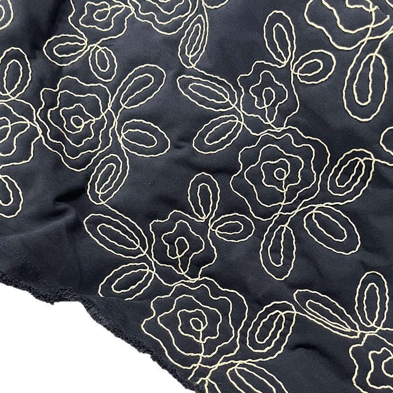 定制新款花朵绳绣绗缝夹棉包面料刺绣布绣花衍缝设计师面料服装布