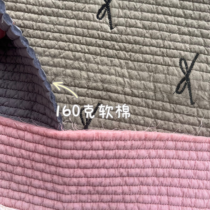 定制横条水洗棉纯棉绗缝夹棉包面料衍缝棉布料绗缝加工源头工厂