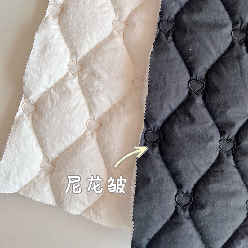慕理绗棉定制爱心绗缝夹棉面料衍缝绣花布绗缝填充棉面料服装家纺
