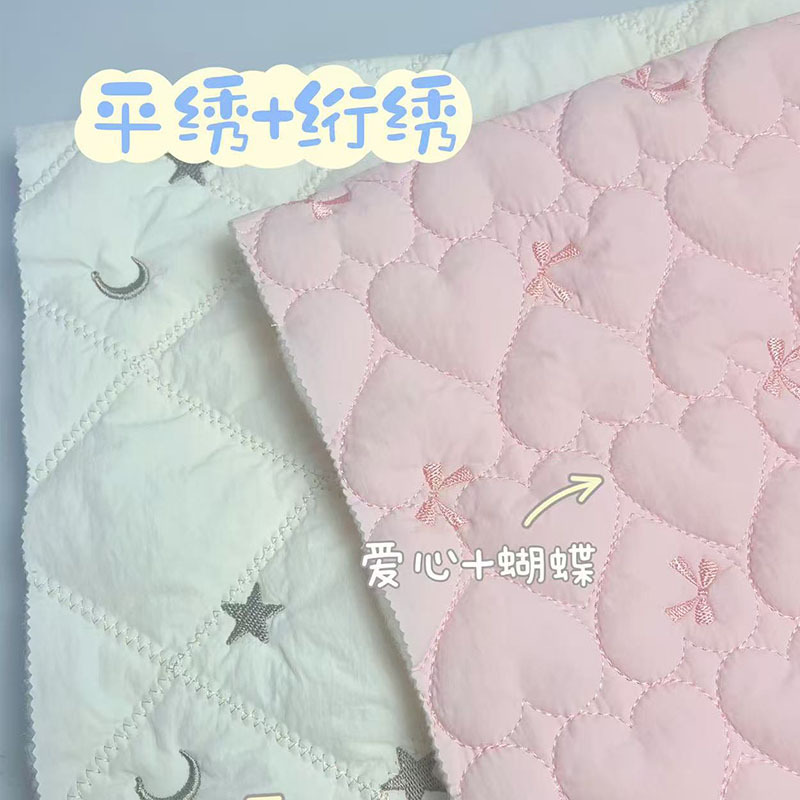 定制绗绣加平绣绗缝夹棉布料衍缝包包面料刺绣布服装面料托特包布