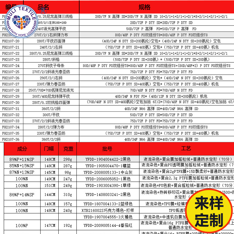 TPU膜复合 短毛绒 270T/2/2斜消光春亚纺 复合面料 冲锋衣棉衣布