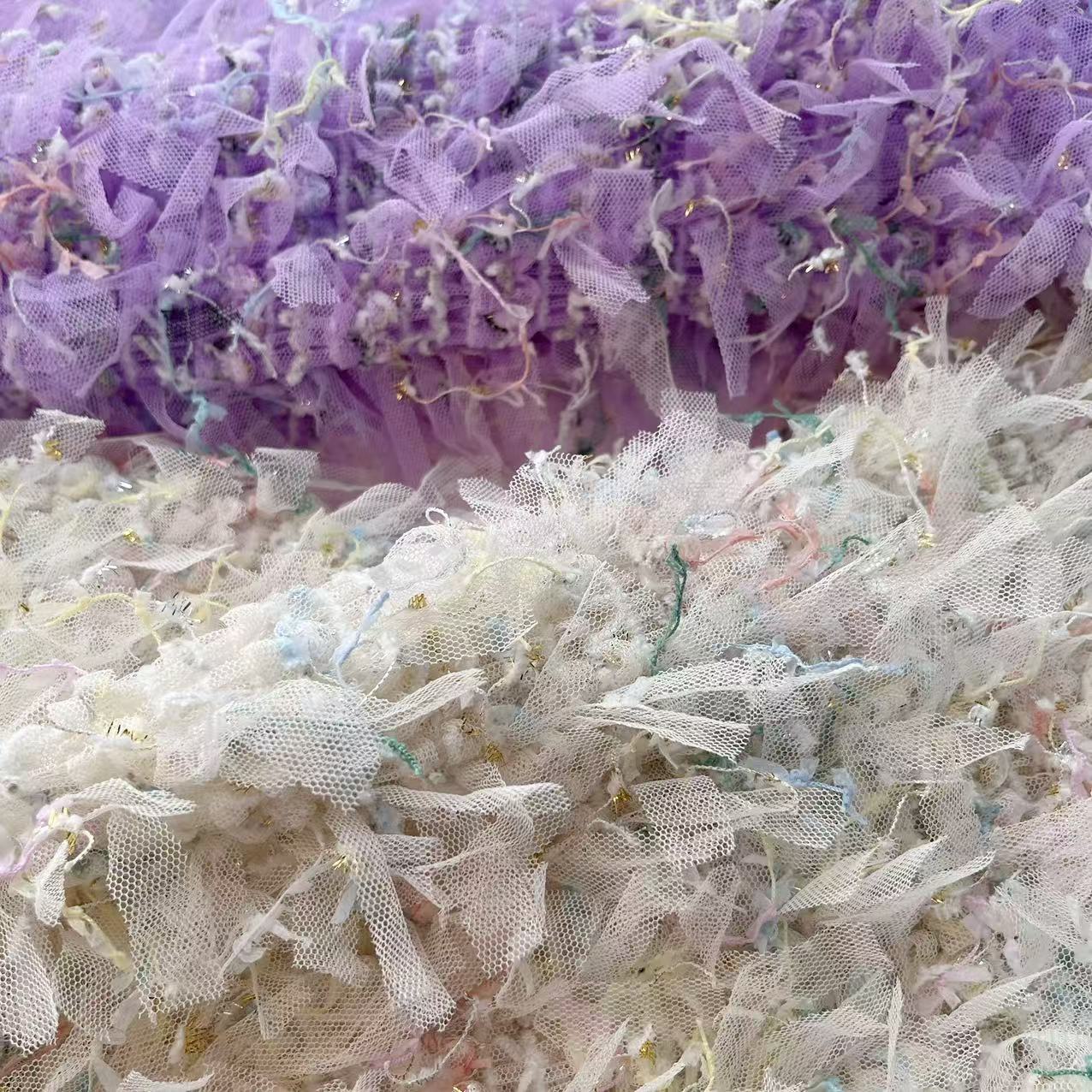 蕾丝花边钩绣面料五彩毛线绣花连衣裙礼服婚庆装饰布料立体