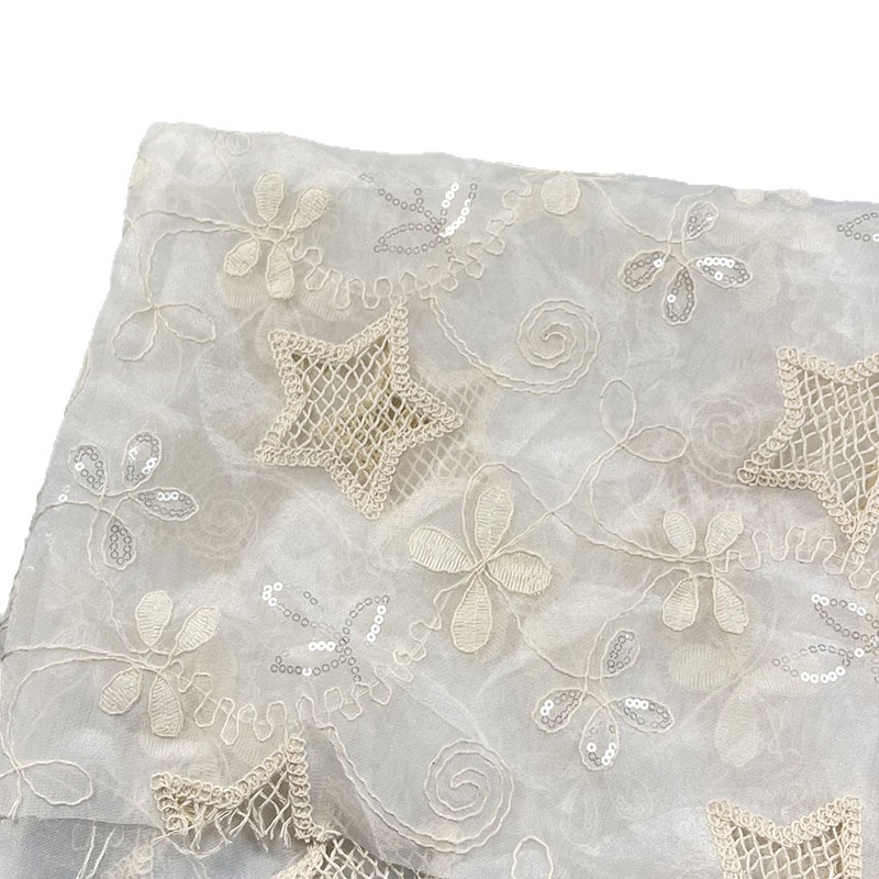 定制绣花布打孔绣亮片绣连衣裙纯棉刺绣提花面料绣花加工源头工厂
